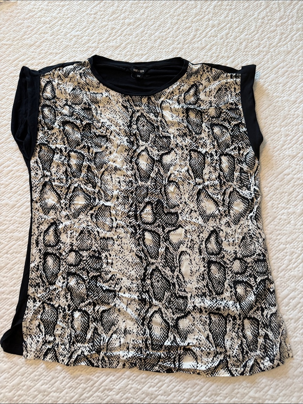 Saint Sofia black Cream Snake-Print Short Sleeve Top 4
